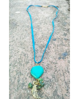 Alphabey's Wing Pendent, Green Agate, Turquoise Resin & Gold Plated Brass Pendent Necklace For Women Alphabey's Wing Pendent, Green Agate, Turquoise Resin & Gold Plated Brass Pendent Necklace For Women